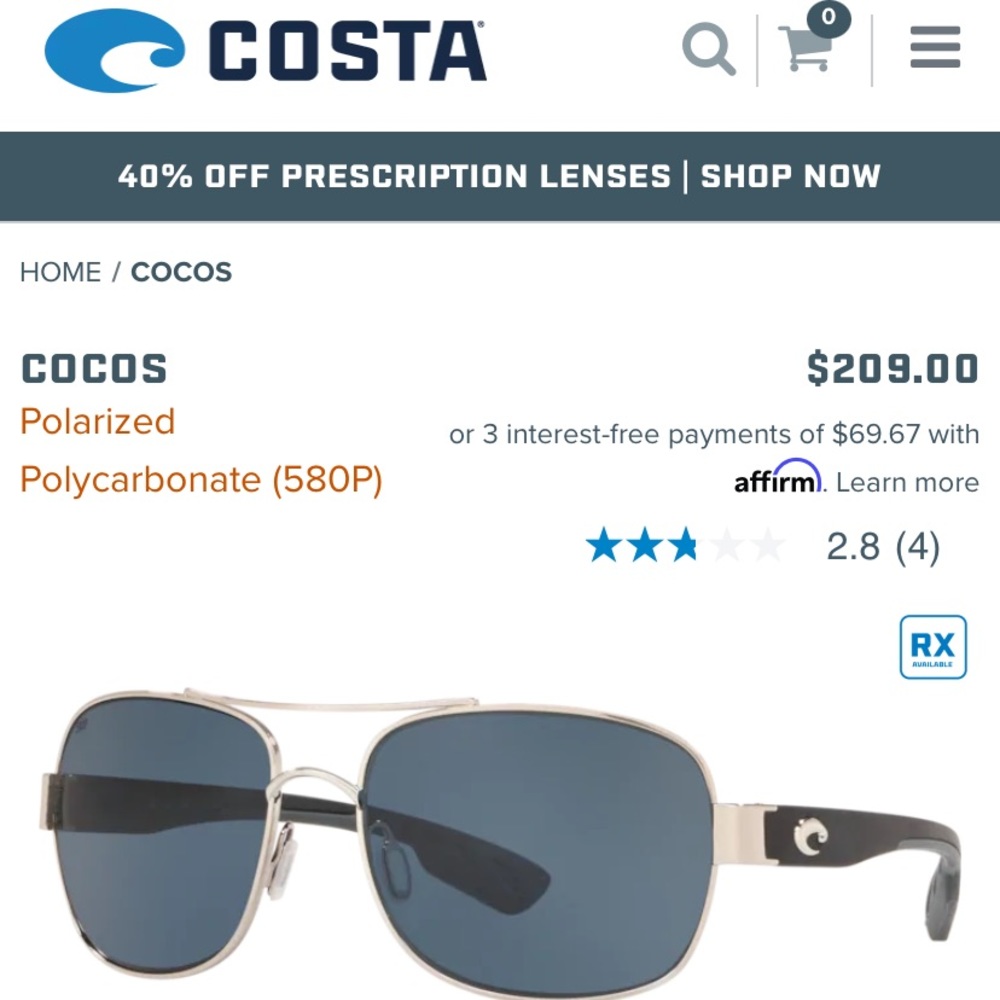 Brand New Costa Cocos Sunglasses